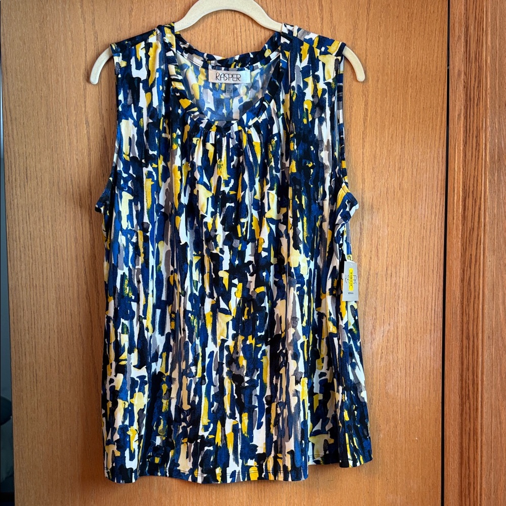 Kasper Abstract Print Sleeveless Blouse - Blue, Yellow, White